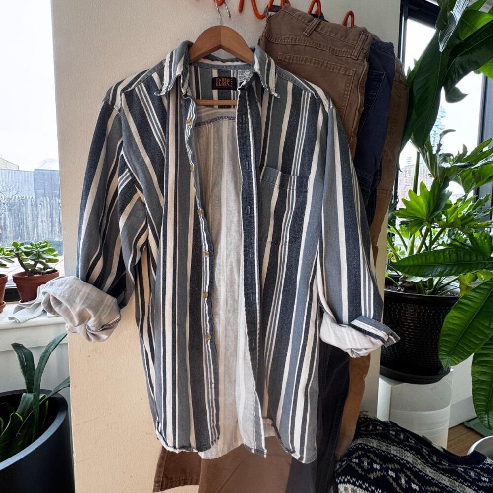 Vintage 90s Faded Glory Striped Button Down Shirt